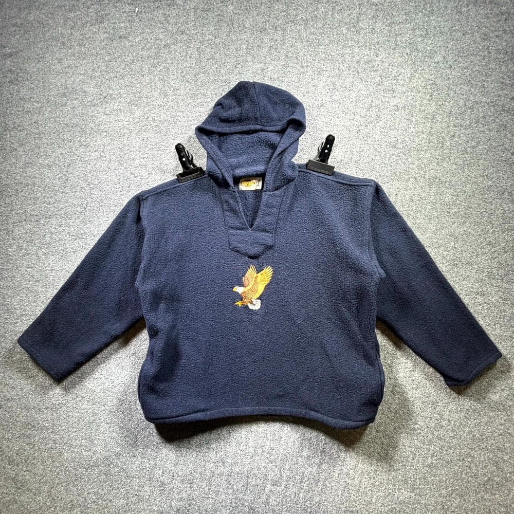 Earth Ragz Baja Hoodie Men 2XL Navy Blue Fleece Embroidered Flying Eagle Outdoor